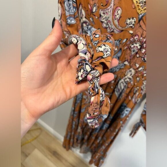 ABEL THE LABEL Paisley Feather Print Hi Low Midi Dress With Tie- Size M - Picture 4 of 9